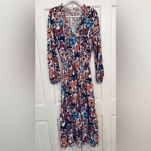 Show Me Your MuMu Long Sleeve Butterfly Maxi Dress in Navy, Orange, Pink